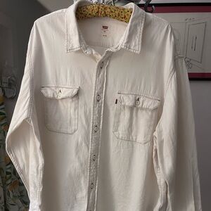 Ivory Cream Men’s Shirt Long Sleeve Levi’s Vintage 90’s Size XXL Cotton Hemp